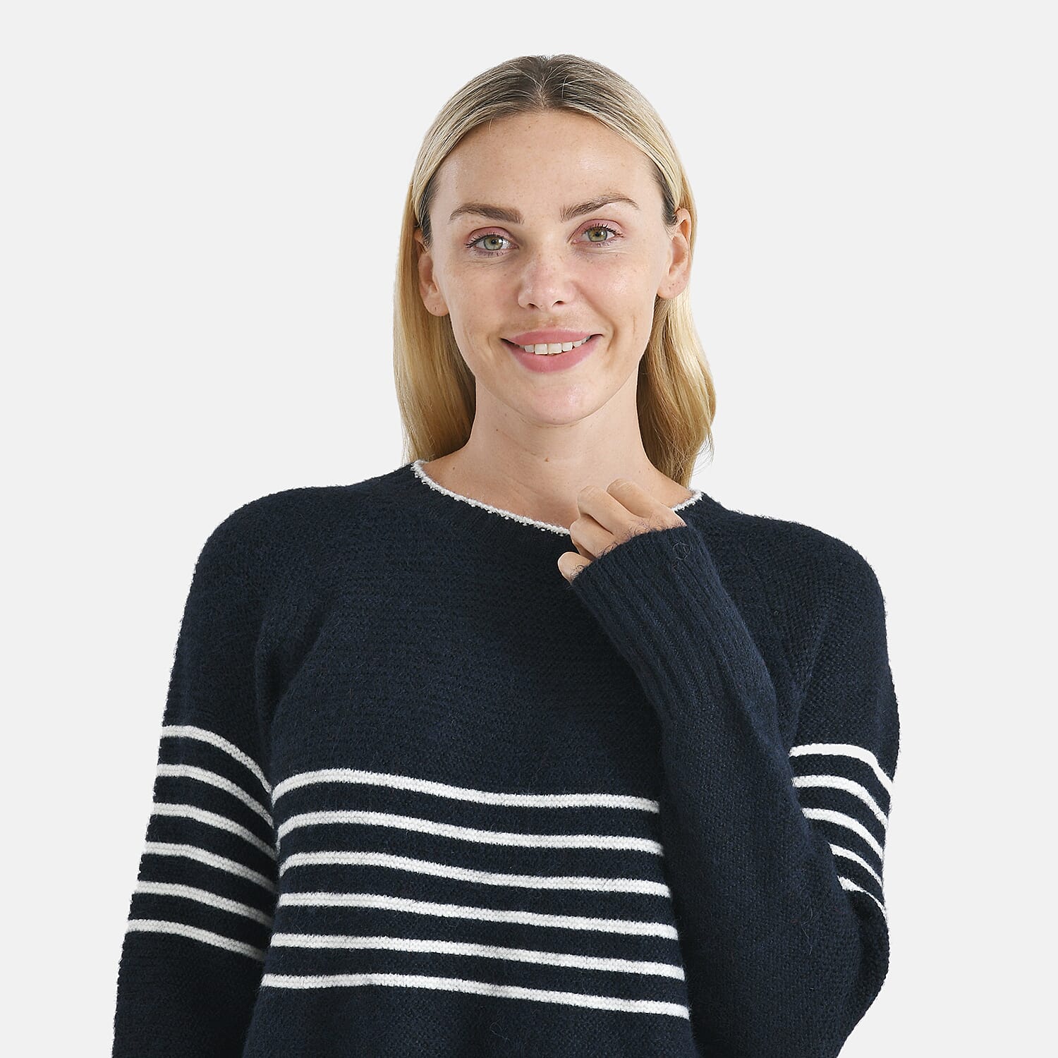 La Marey Soft Touch Striped Jumper (Size L) -  Navy & White