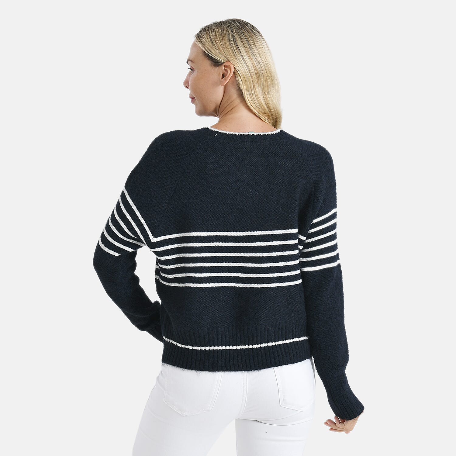 La Marey Soft Touch Striped Jumper (Size XL) -  Navy & White