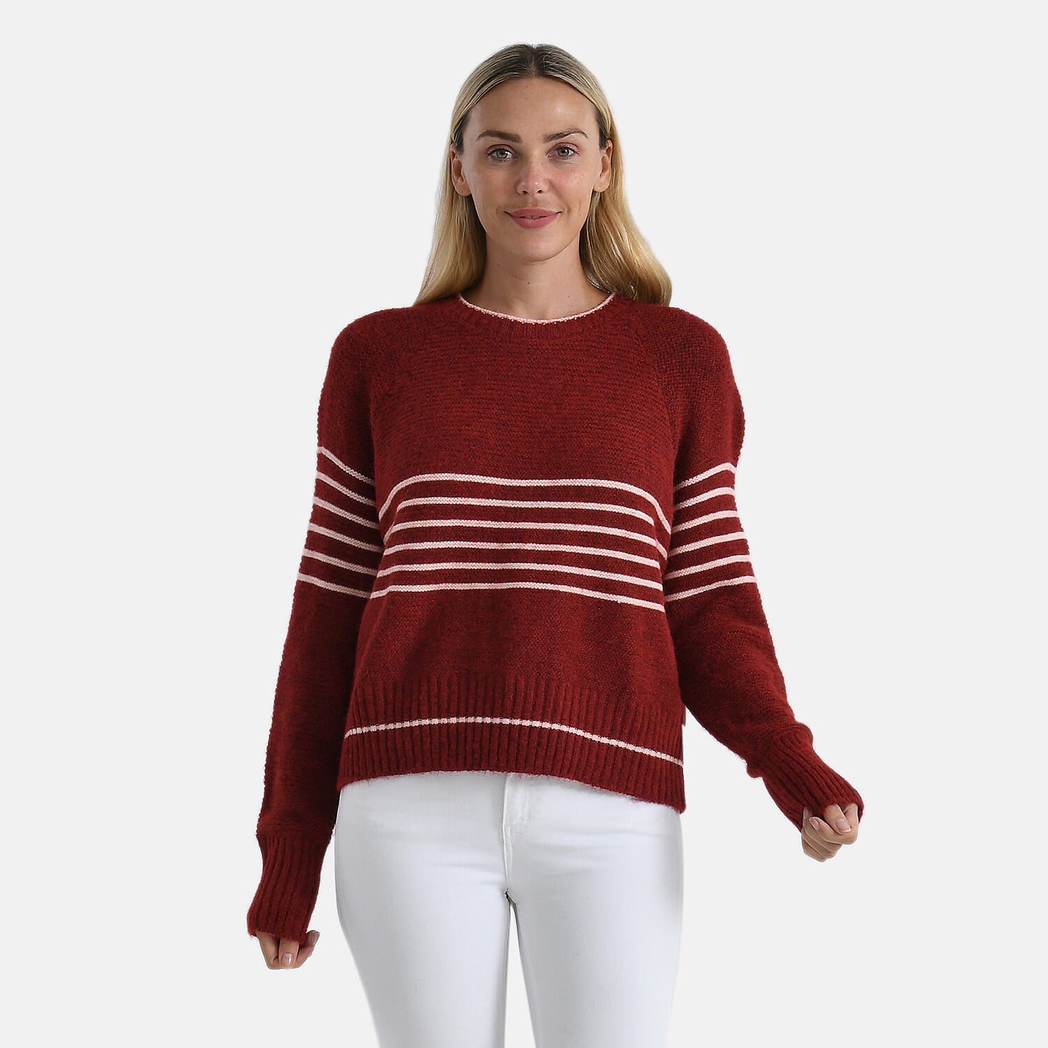 La Marey Soft Touch Striped Jumper (Size L) - Burgundy & Pink