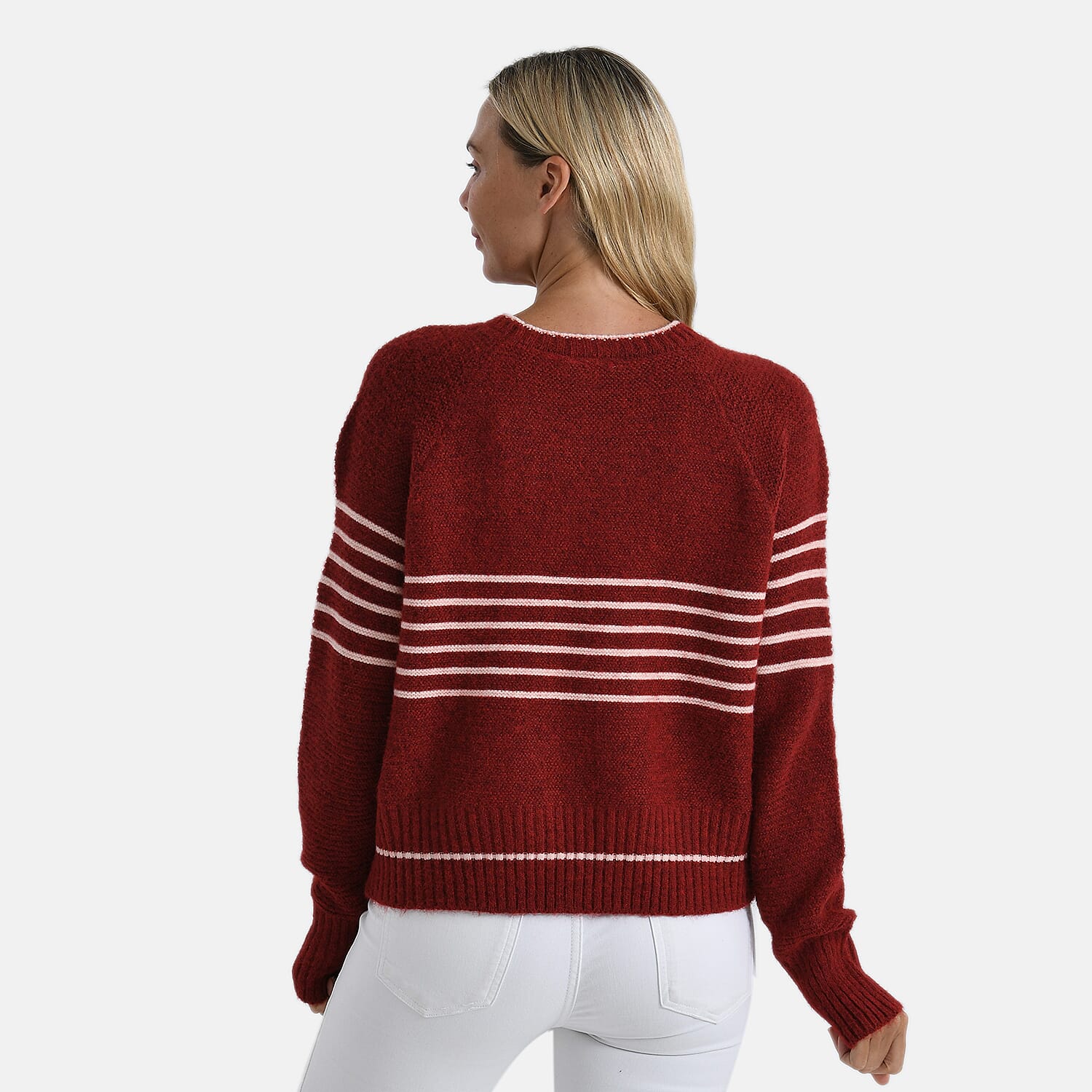 La Marey Soft Touch Striped Jumper (Size L) - Burgundy & Pink