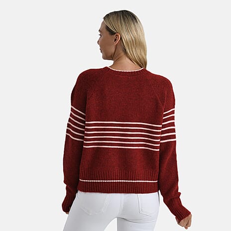 La Marey Soft Touch Striped Jumper (Size L) - Burgundy & Pink