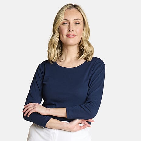 Emreco Quarter Sleeve Basic T-Shirt (Size 14) - Navy
