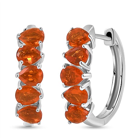D'joy Fire Opal Full Hoop Earring in Rhodium Overlay Sterling Silver 2.16 Ct.