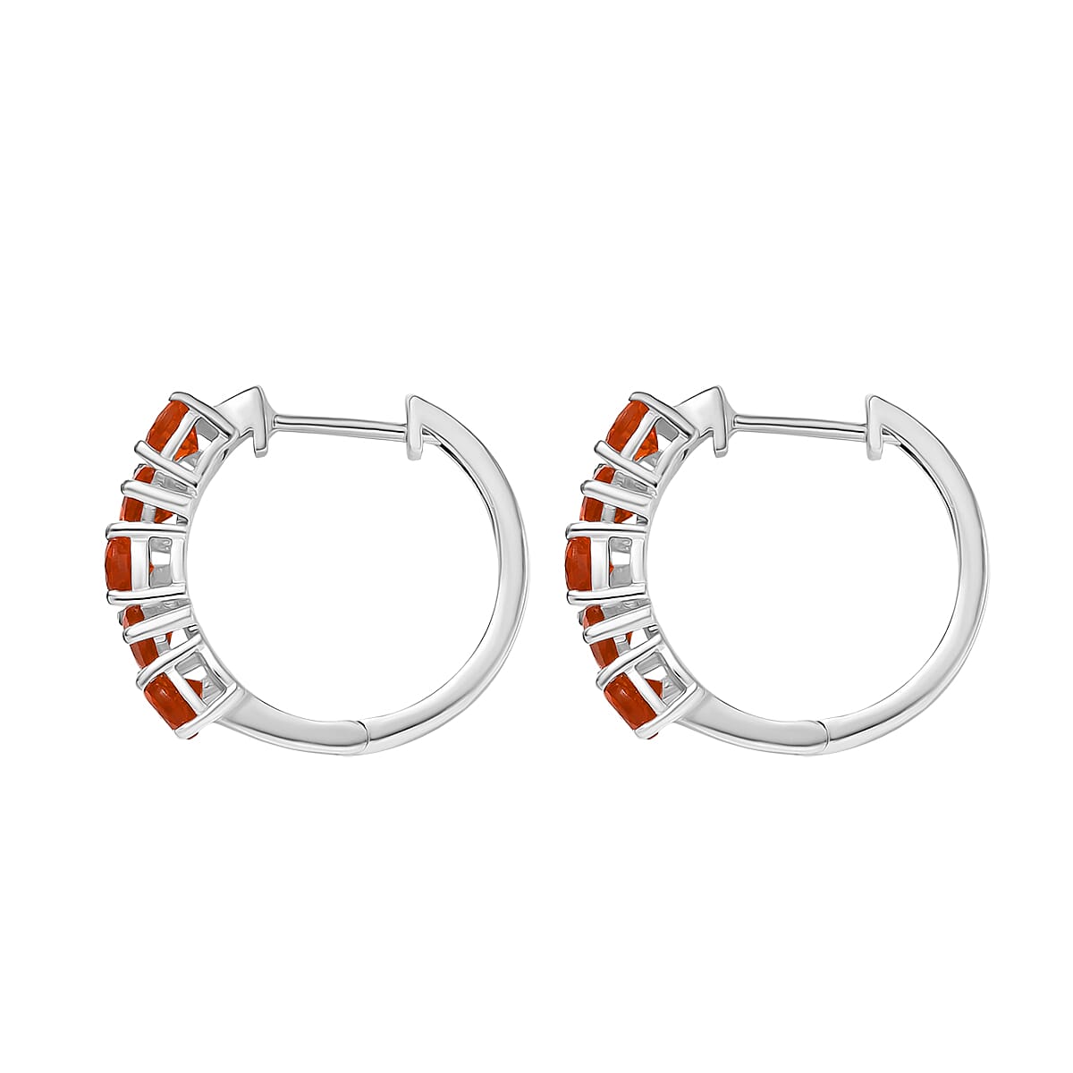 D'joy Fire Opal Full Hoop Earring in Rhodium Overlay Sterling Silver 2.16 Ct.