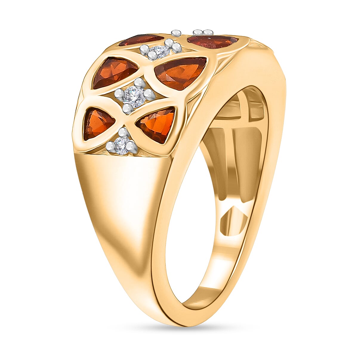 D'joy Fire Opal & White Zircon Ring in 18K Vermeil Yellow Gold  Overlay Sterling Silver 1.51 Ct, Silver Wt. 5.09 Gms.