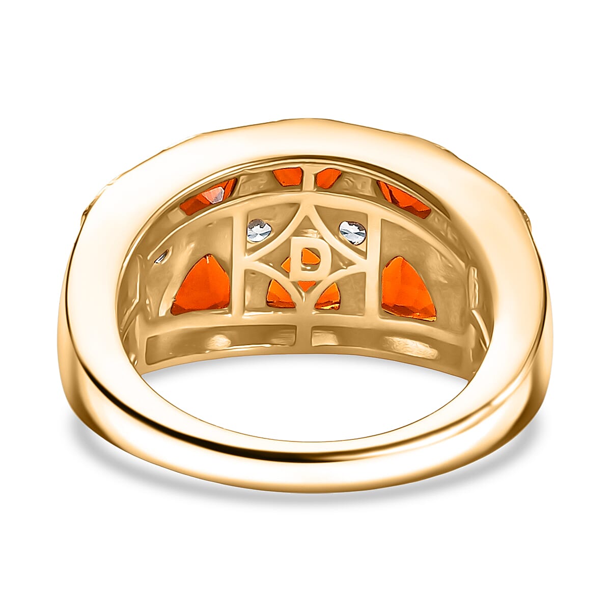 D'joy Fire Opal & White Zircon Ring in 18K Vermeil Yellow Gold  Overlay Sterling Silver 1.51 Ct, Silver Wt. 5.09 Gms.