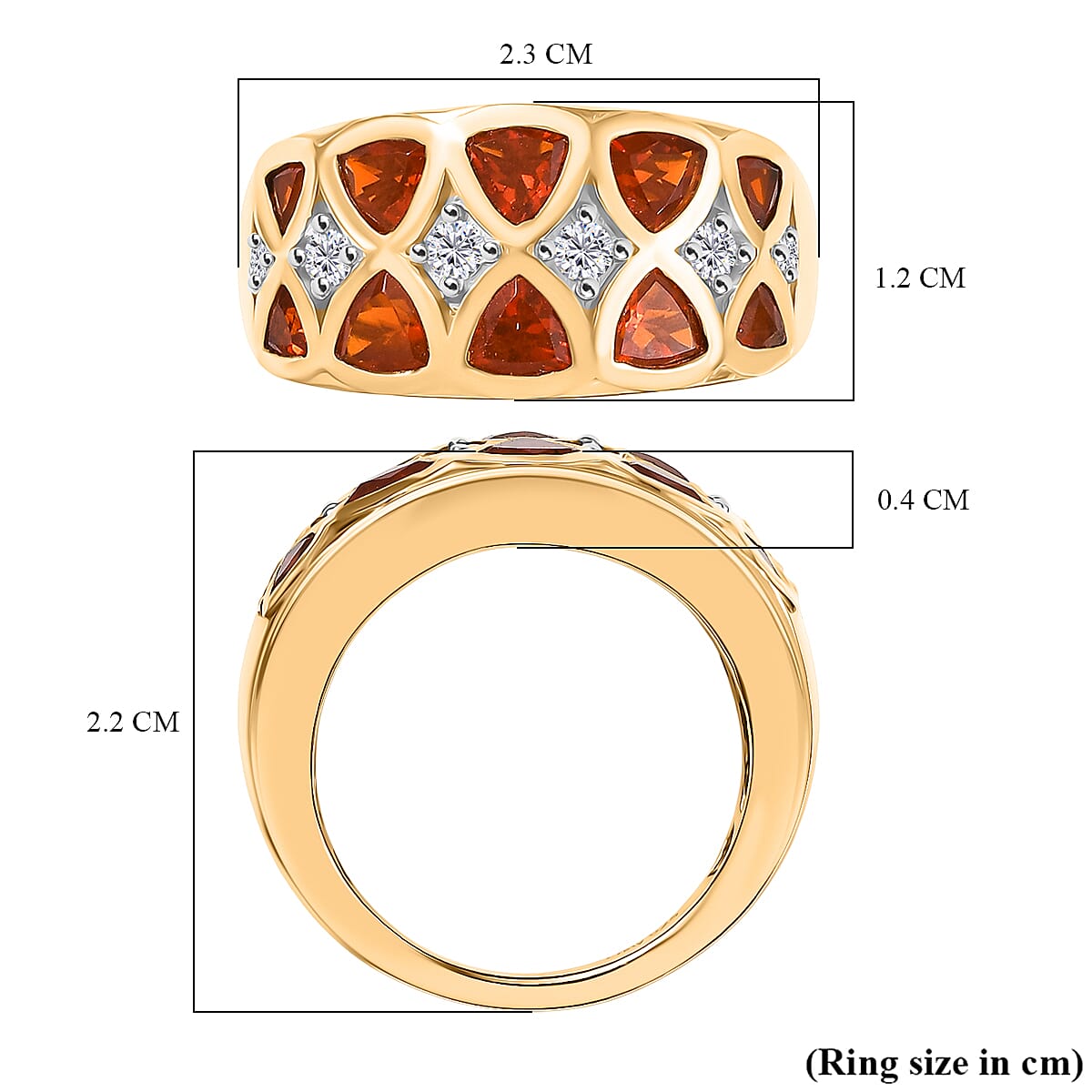 D'joy Fire Opal & White Zircon Ring in 18K Vermeil Yellow Gold  Overlay Sterling Silver 1.51 Ct, Silver Wt. 5.09 Gms.