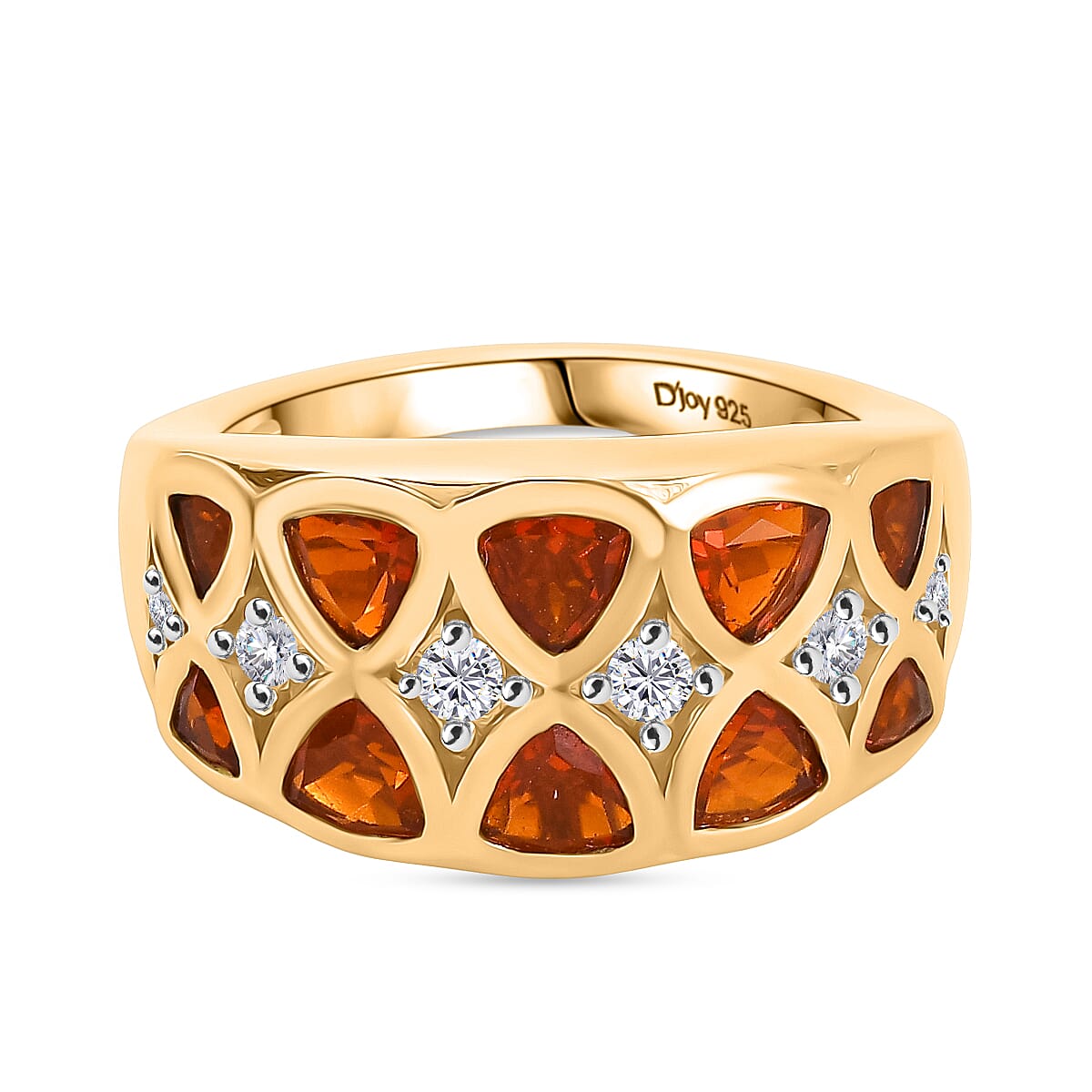 D'joy Fire Opal, White Zircon Geometric Mosaic Ring in 18K Vermeil Yellow Gold Over Sterling Silver 1.51 Ct.
