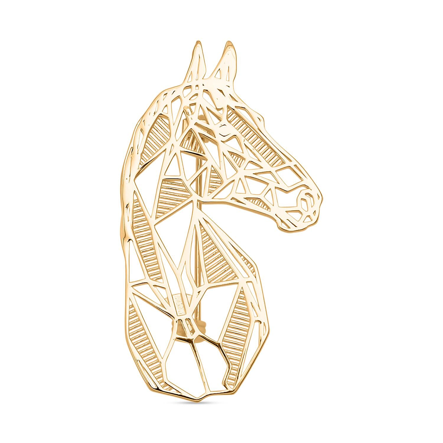 Sterling Silver Horse Head Brooch in Yellow Gold Plated, Silver Wt. 6.50 Gms.