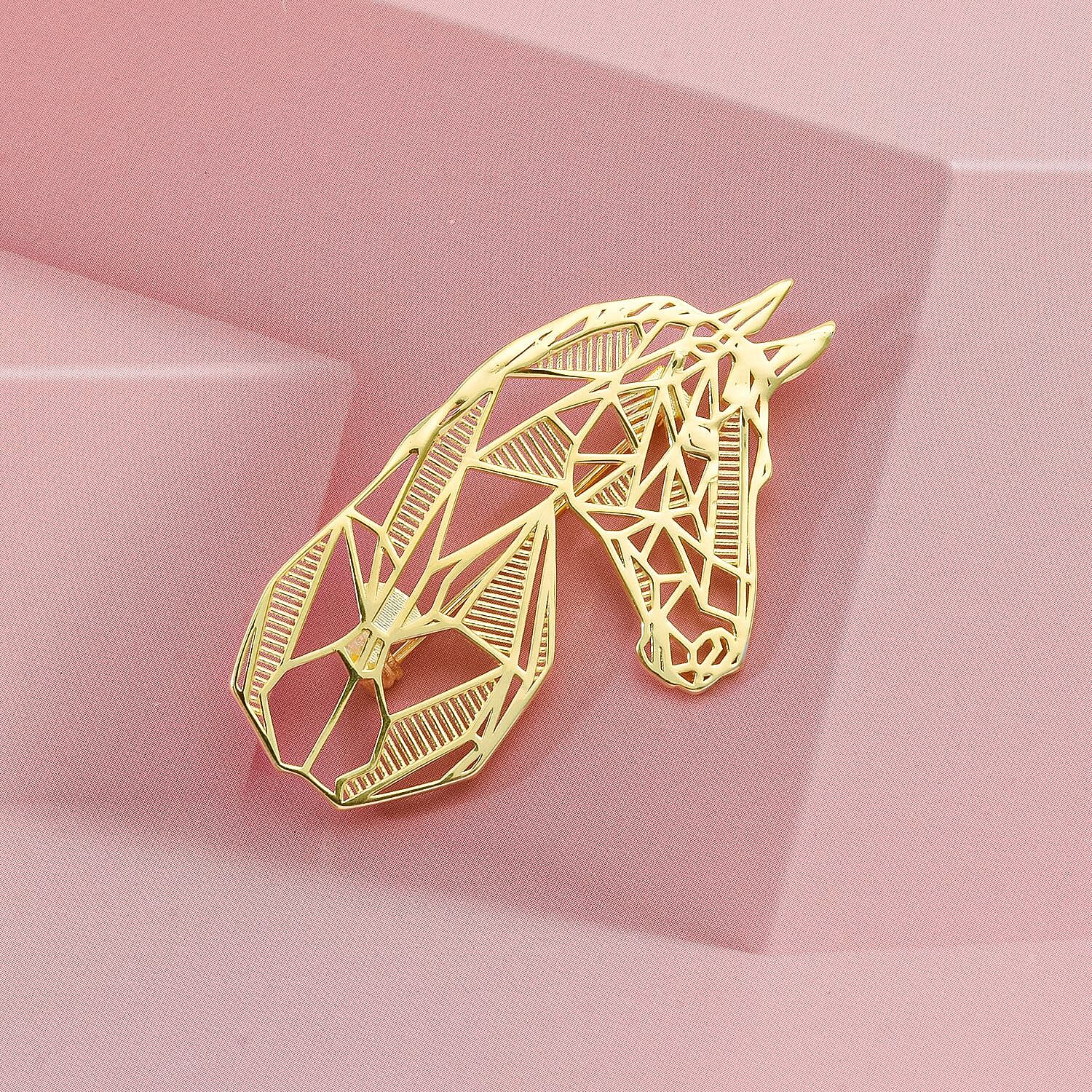 Sterling Silver Horse Head Brooch in Yellow Gold Plated, Silver Wt. 6.50 Gms.