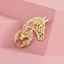 Treasure of Siam - Sterling Silver Horse Head Brooch in Yellow Gold Plated, Silver Wt. 6.50 Gms.