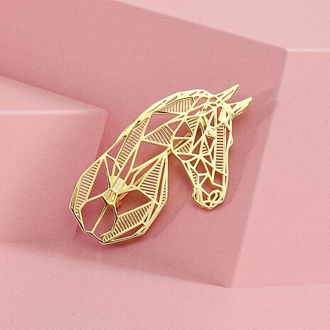 Sterling Silver Horse Head Brooch in Yellow Gold Plated, Silver Wt. 6.50 Gms.