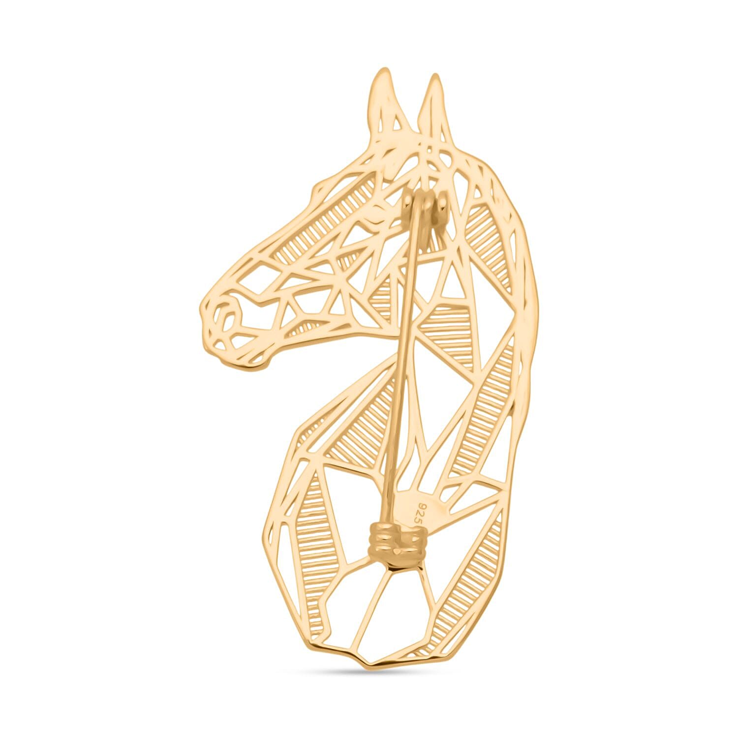 Sterling Silver Horse Head Brooch in Yellow Gold Plated, Silver Wt. 6.50 Gms.