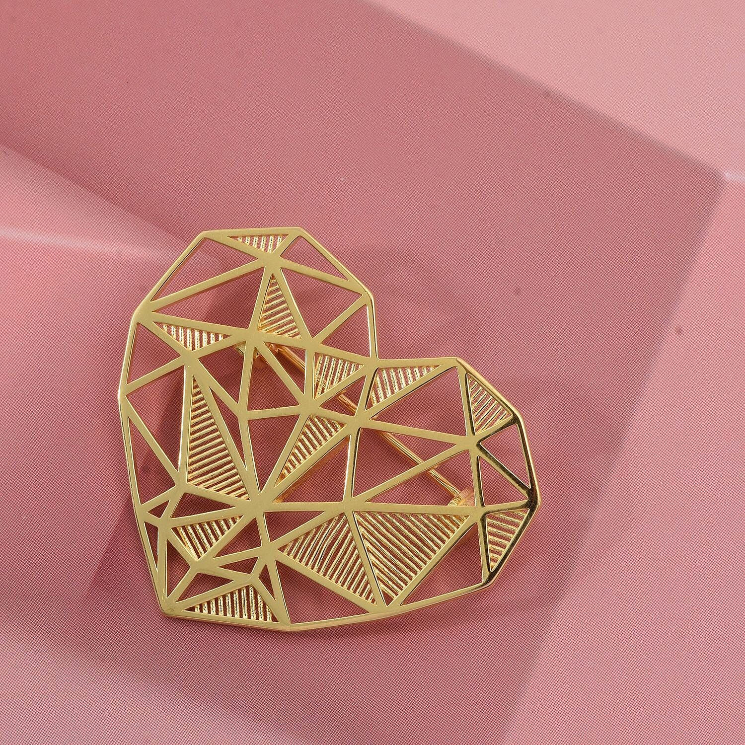 Sterling Silver Heart Shape Brooch in Yellow Gold Plating, Silver Wt. 6.39 Gms.