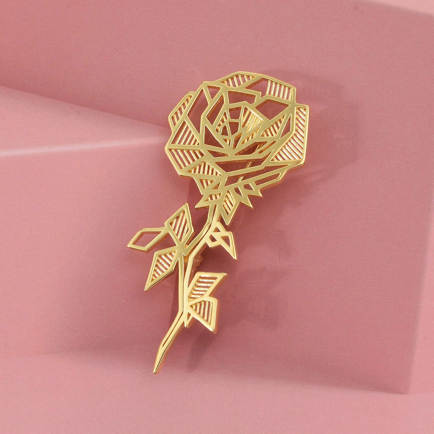 Treasure Of Siam - Sterling Silver Rose Brooch in Yellow Gold Plated