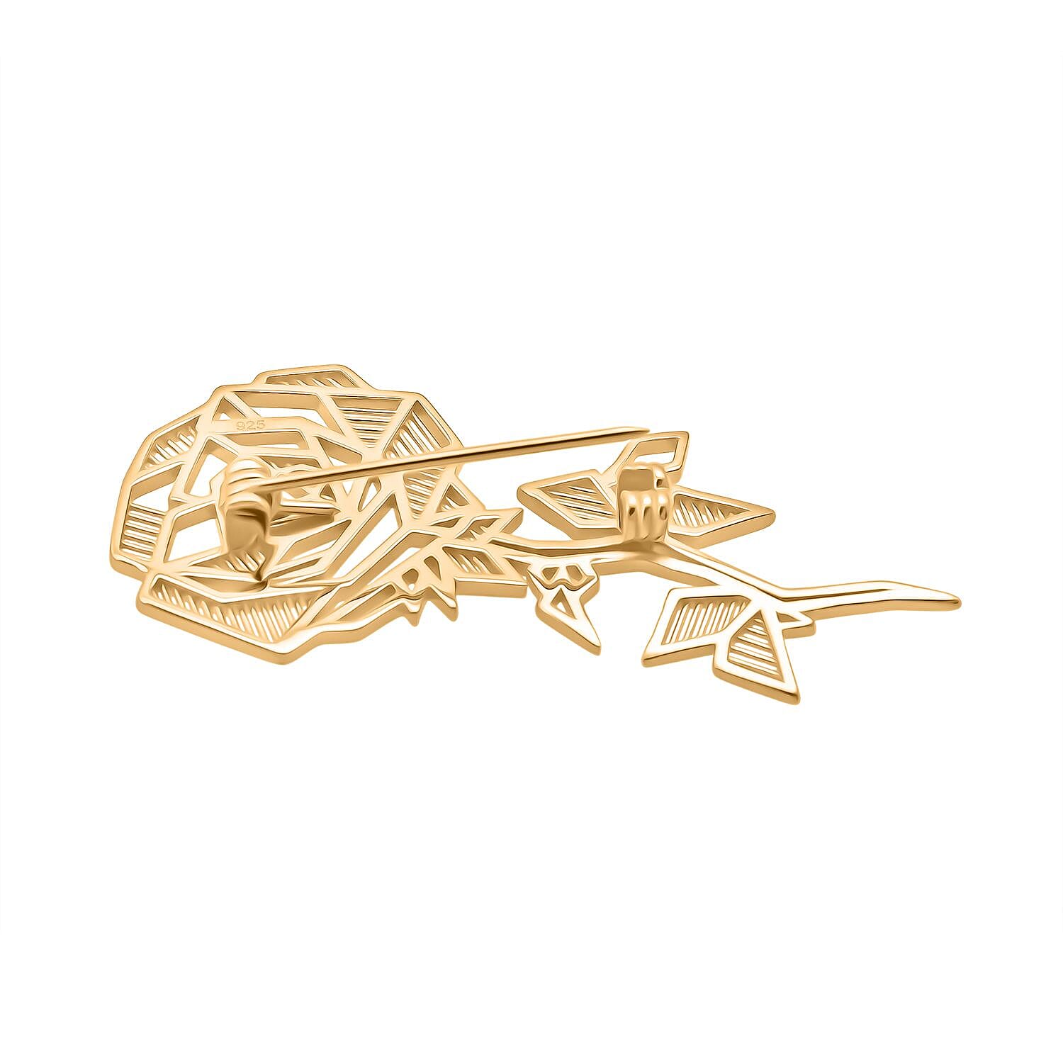 Treasure Of Siam - Sterling Silver Rose Brooch in Yellow Gold Plated