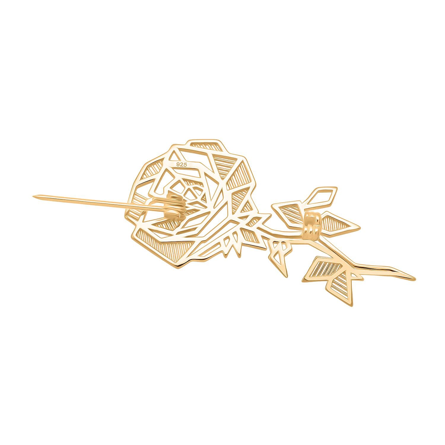 Treasure Of Siam - Sterling Silver Rose Brooch in Yellow Gold Plated