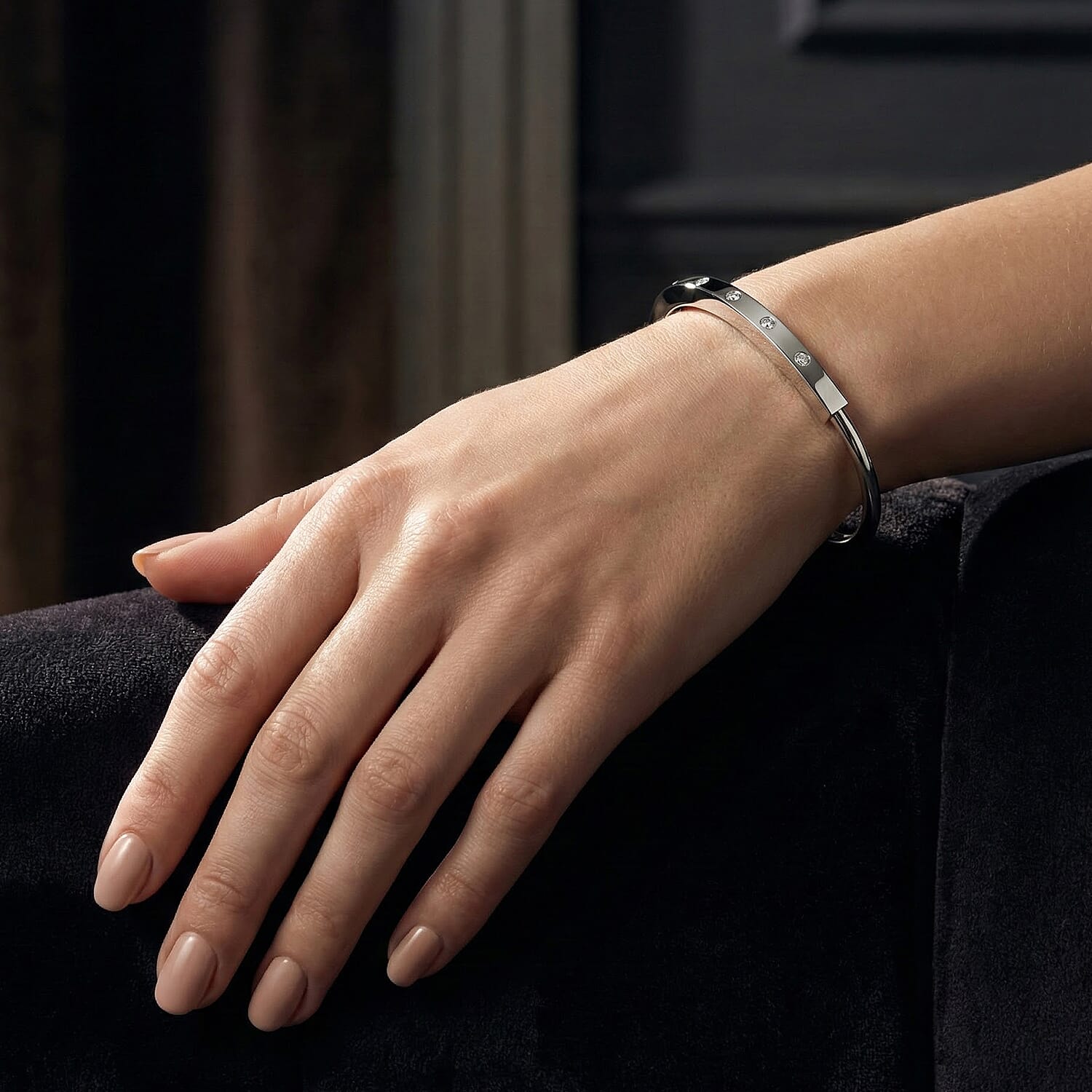 Austrian White Crystal Cuff Bangle