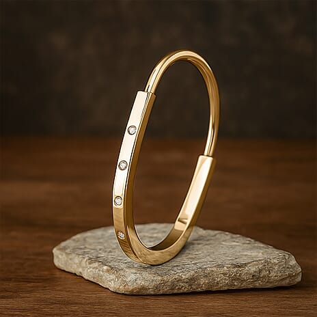 Austrian White Crystal Cuff Bangle Yellow Stainless Steel