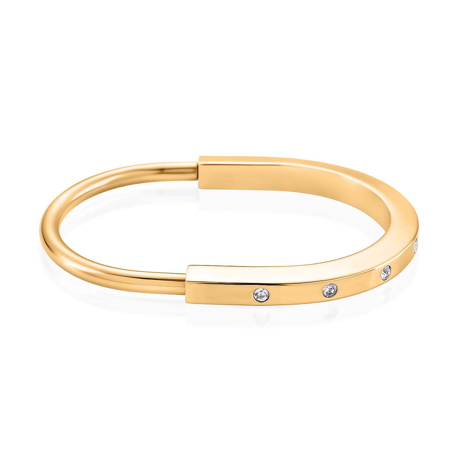 Austrian White Crystal Cuff Bangle Yellow Stainless Steel