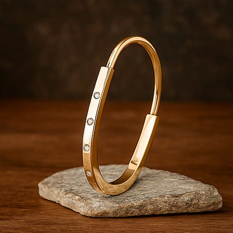 Austrian White Crystal Cuff Bangle Yellow Stainless Steel