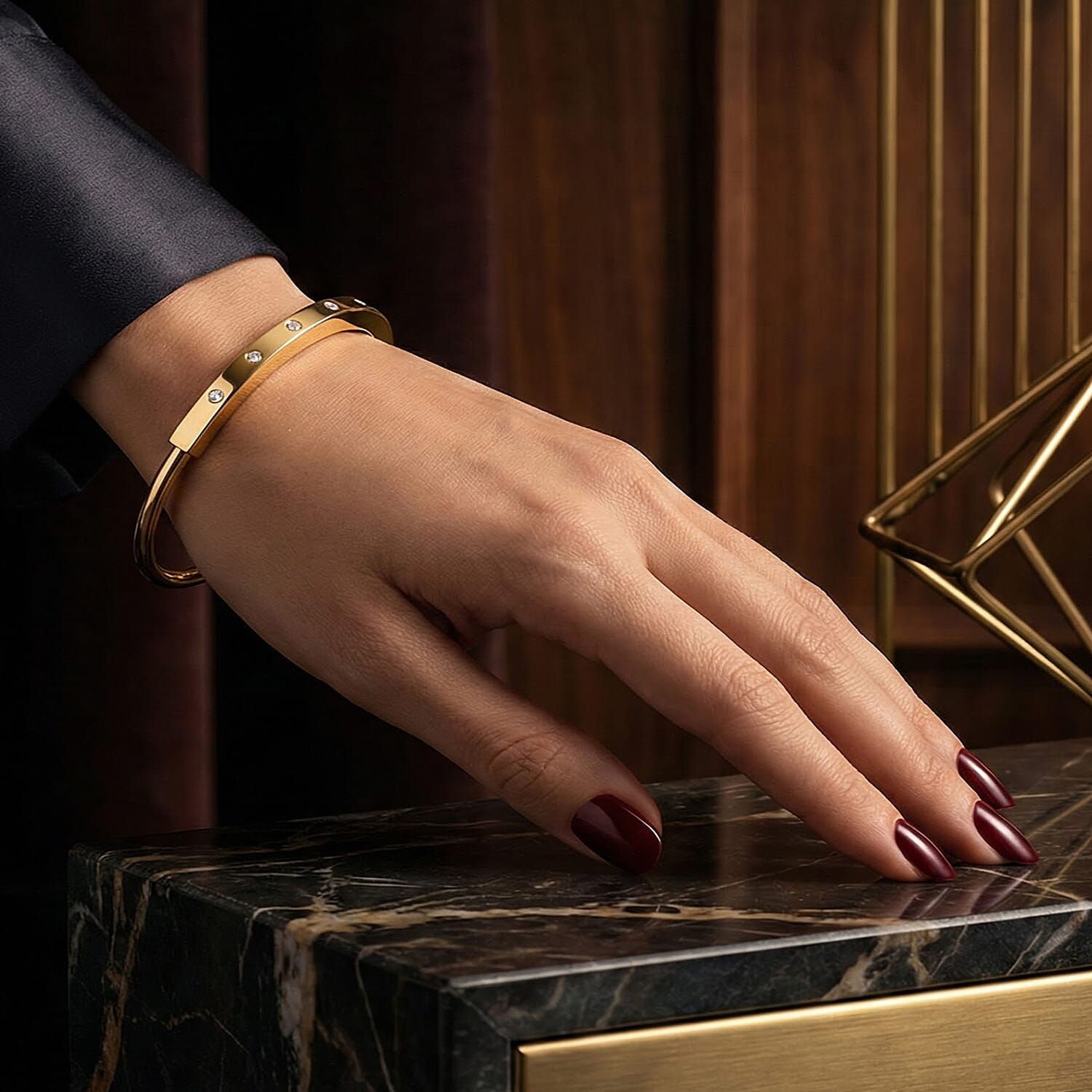 Austrian White Crystal Cuff Bangle Yellow Stainless Steel