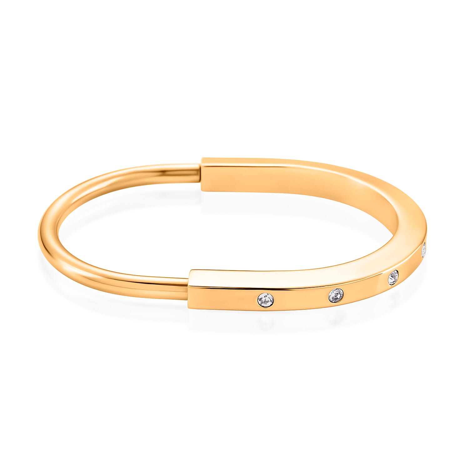 Austrian White Crystal Cuff Bangle Yellow Stainless Steel