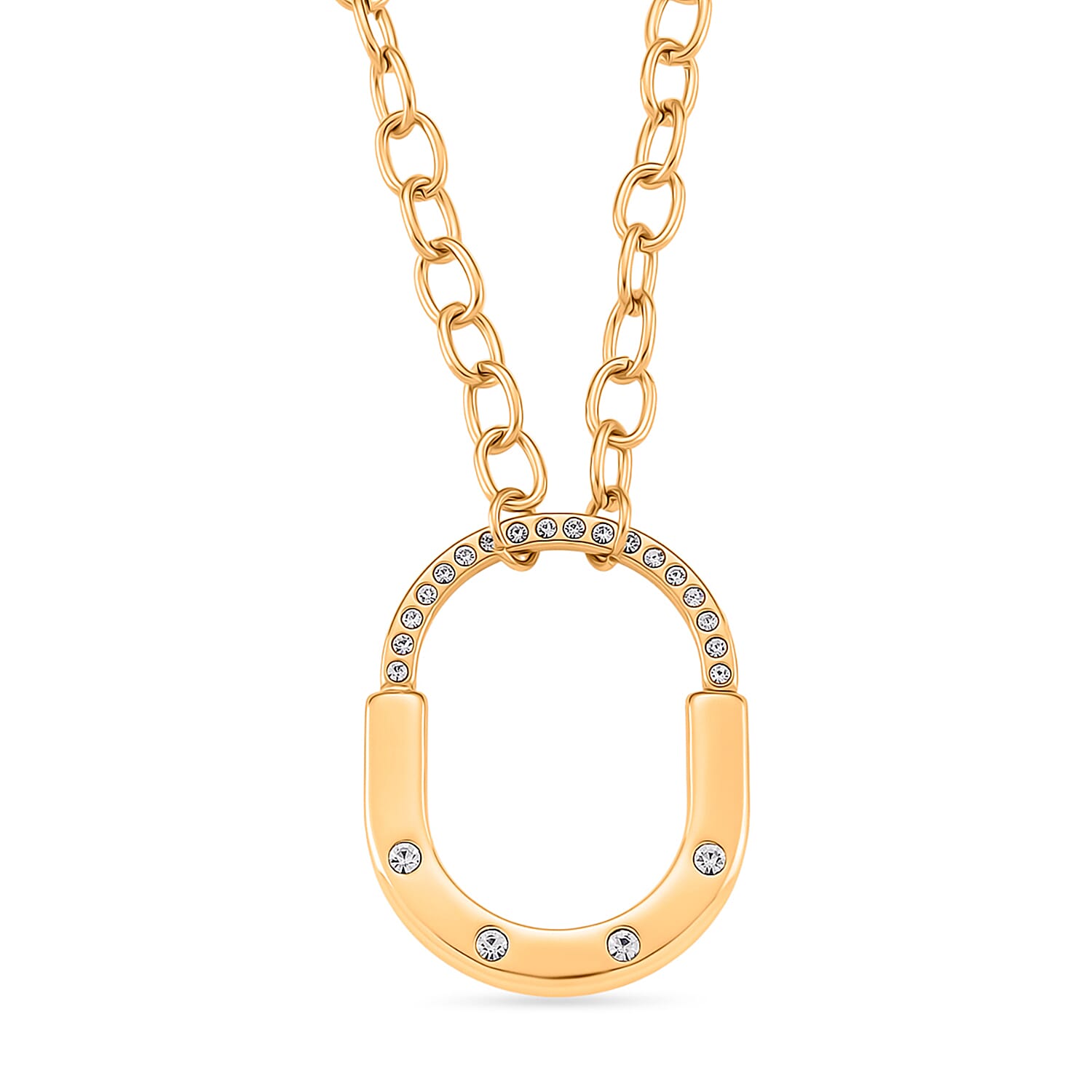 Austrian White Crystal Necklace (Size 18) in Yellow Gold Plated