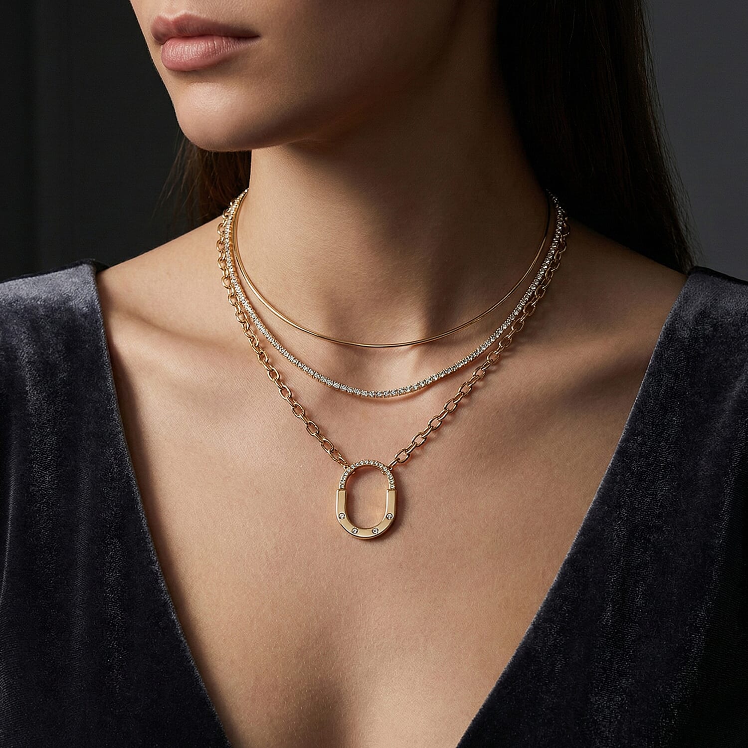 Austrian White Crystal Necklace (Size 18) in Yellow Gold Plated