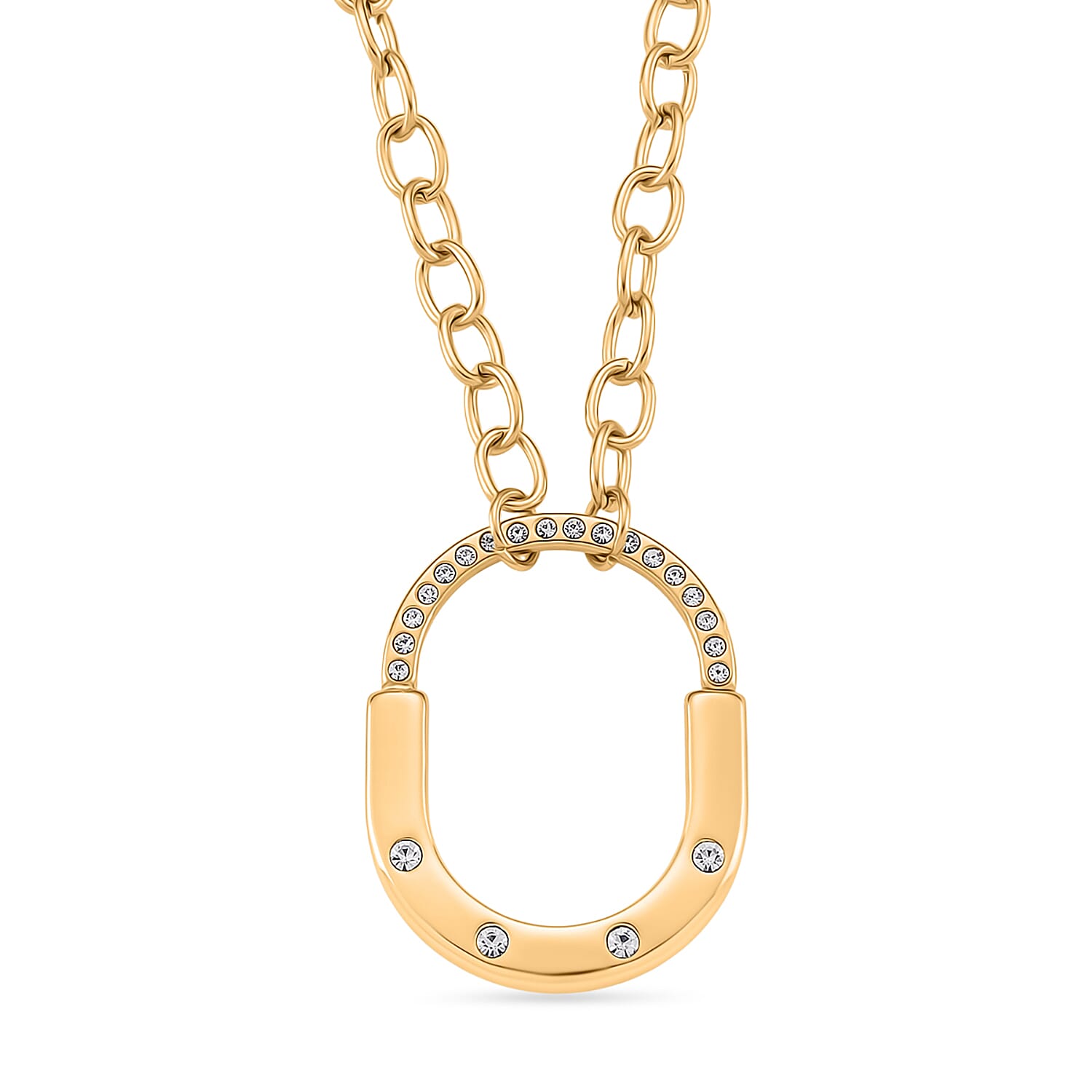Austrian White Crystal Necklace (Size 18) in Yellow Gold Plated