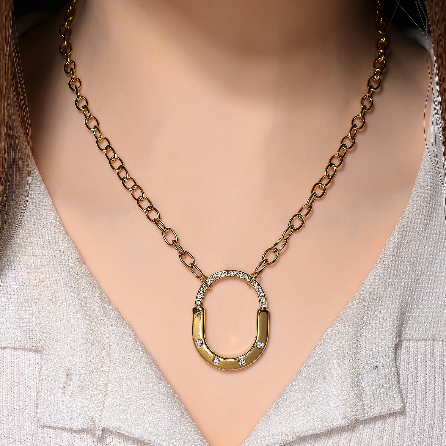 Austrian White Crystal Necklace (Size 18) in Yellow Gold Plated