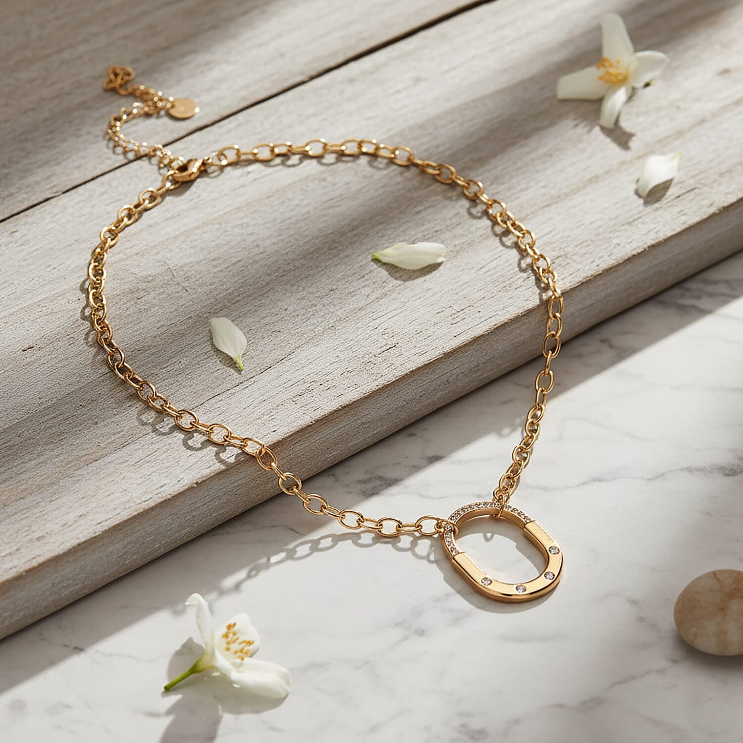 Austrian White Crystal Necklace (Size 18) in Yellow Gold Plated