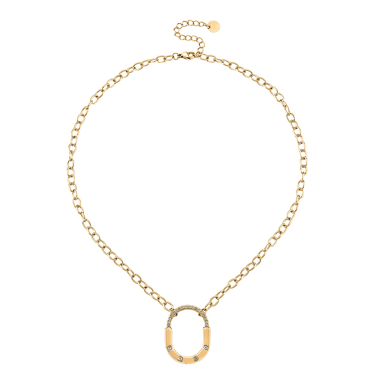Austrian White Crystal Necklace (Size 18) in Yellow Gold Plated