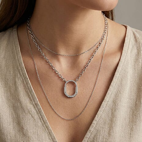 Austrian White Crystal Pave Oval Link Necklace (Size - 18)