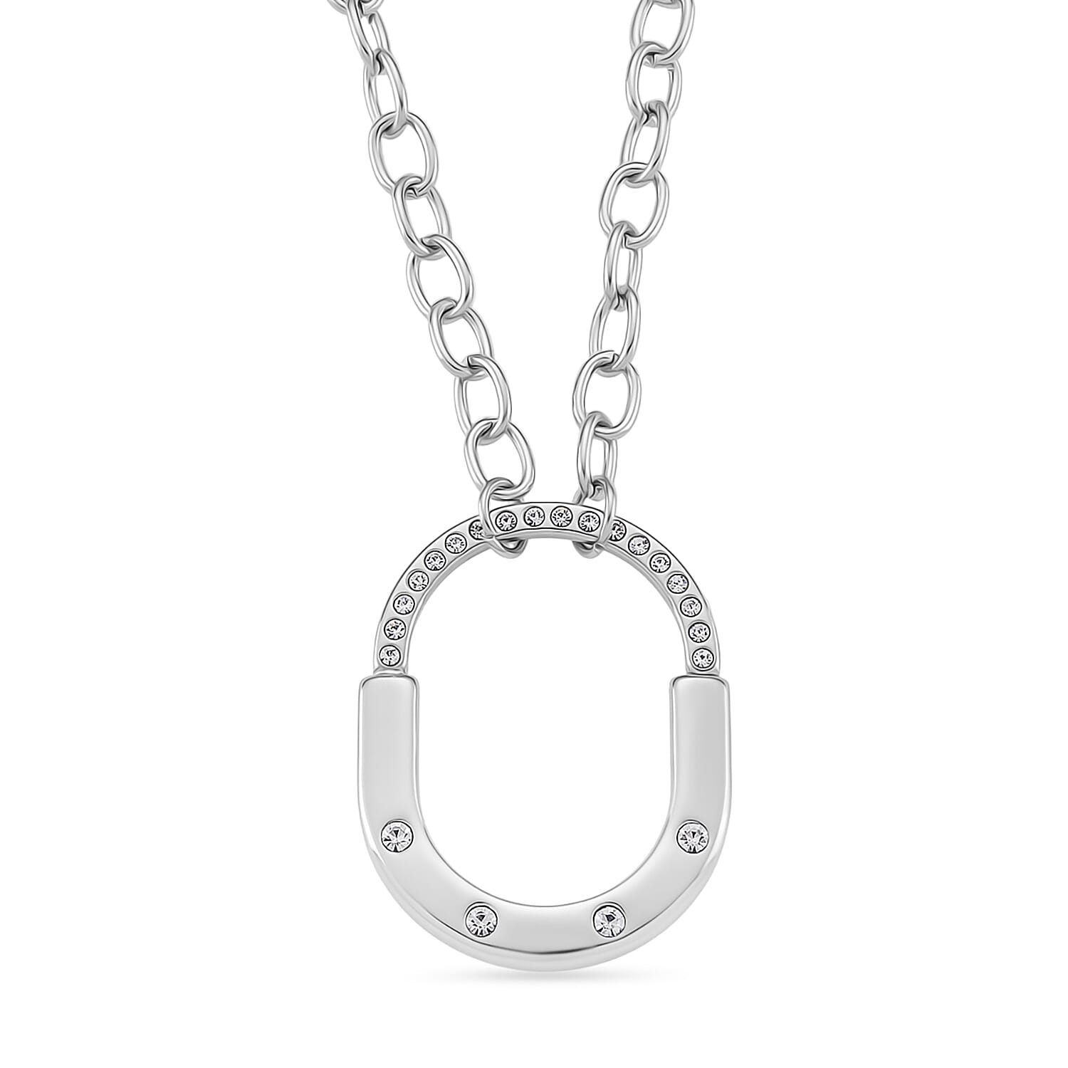 Austrian White Crystal Fancy Necklace (Size - 18) in Stainless Steel