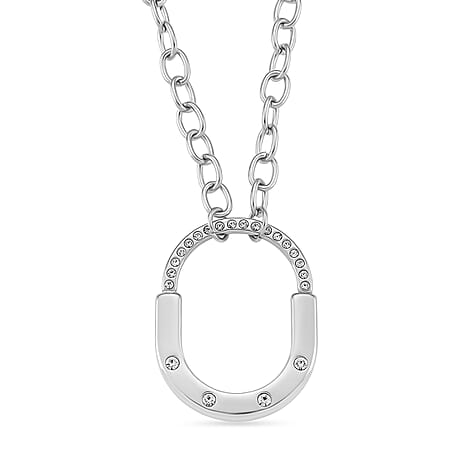 Austrian White Crystal Fancy Necklace (Size - 18) in Stainless Steel