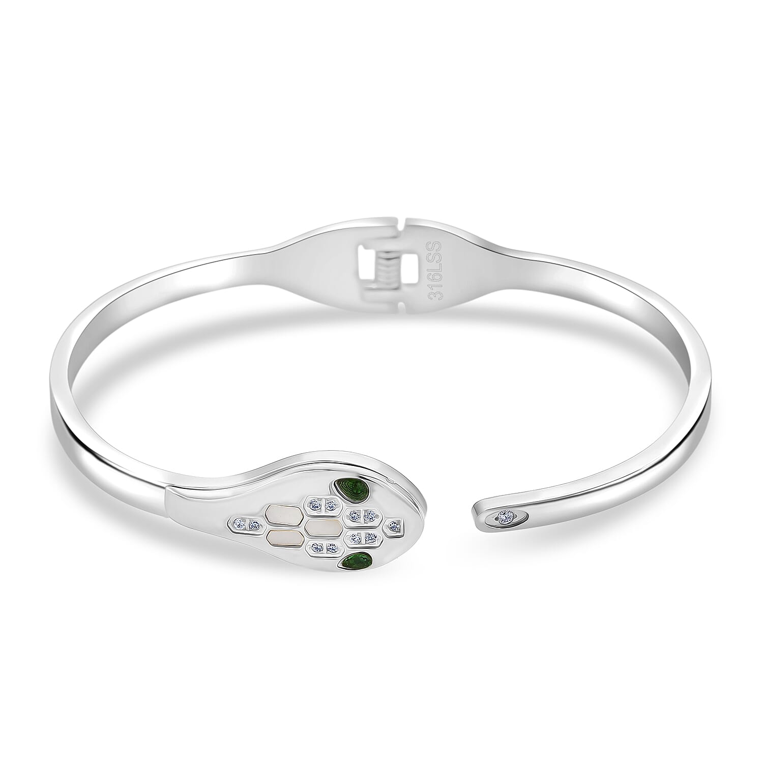 BIGGEST DESIGNER CLOSEOUT - Biacco Collection - Green Cubic Zirconia & White Cubic Zirconia Serpent Bangle (Size 7.5)