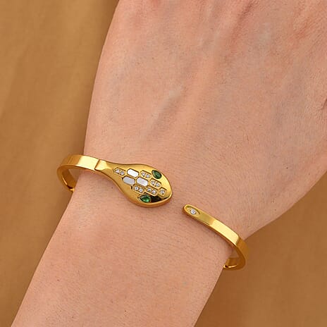 BIGGEST DESIGNER CLOSEOUT - Biacco Collection - Green Cubic Zirconia & White Cubic Zirconia Serpent Bangle (Size 7.5)