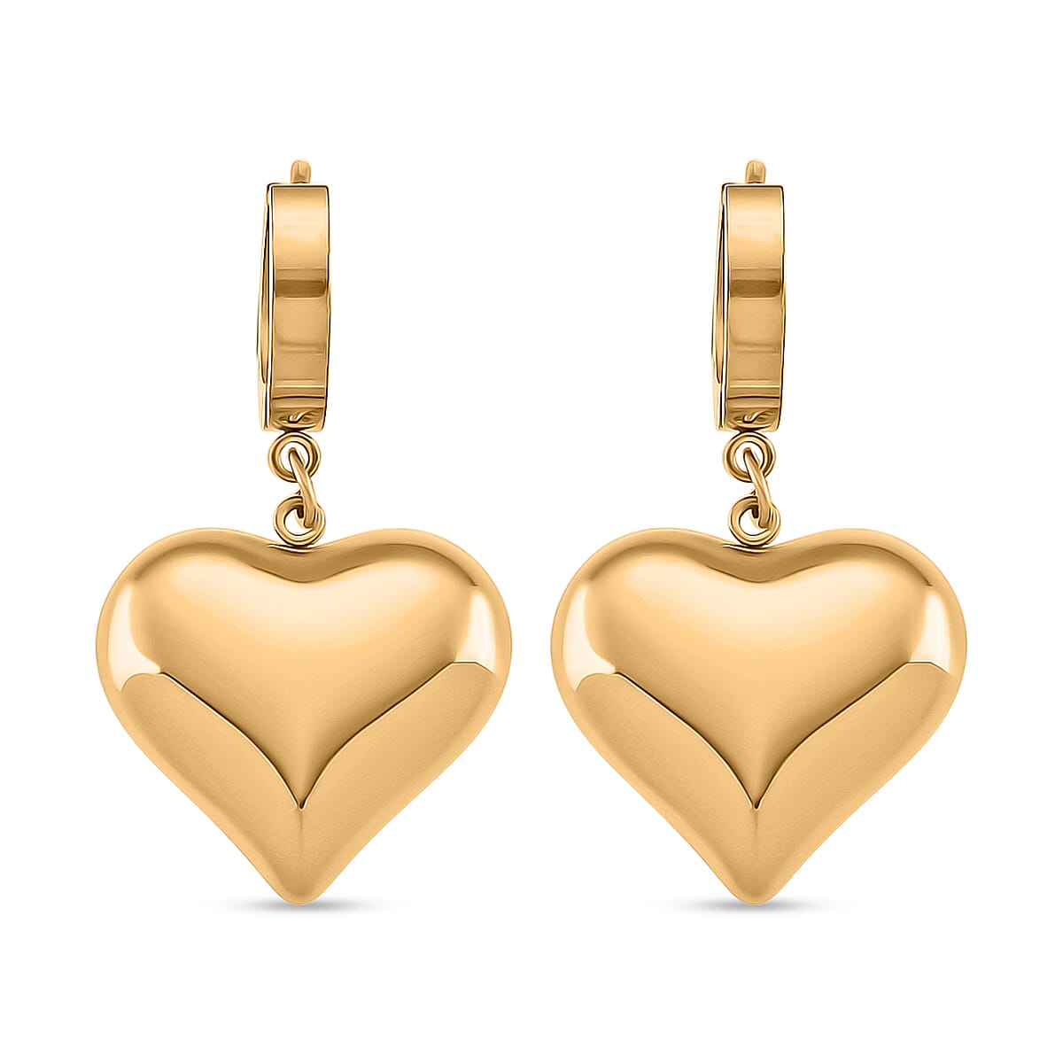 Heart Dangling Earrings in Yellow Gold Tone