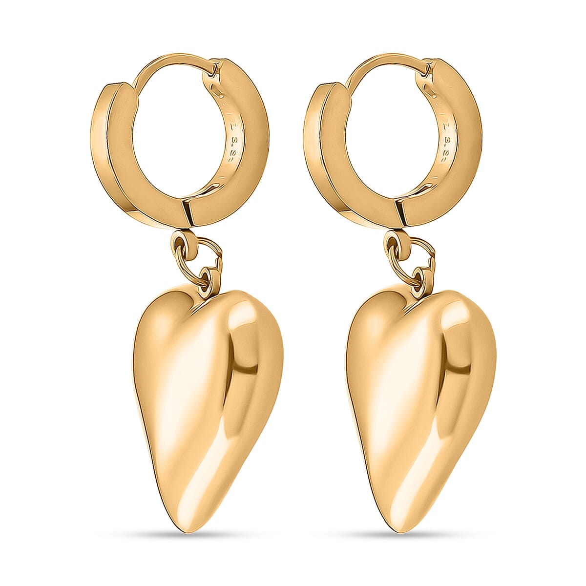 Heart Dangling Earrings in Yellow Gold Tone
