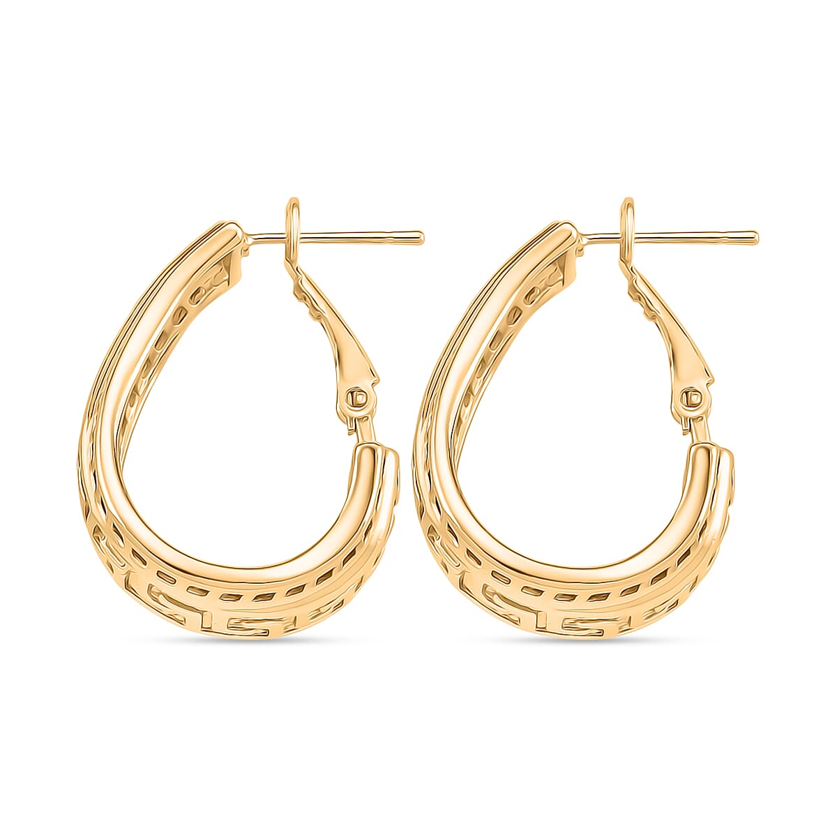 Designer Closeout - Greek Key Hoop Earrings in Yellow Gold Plated