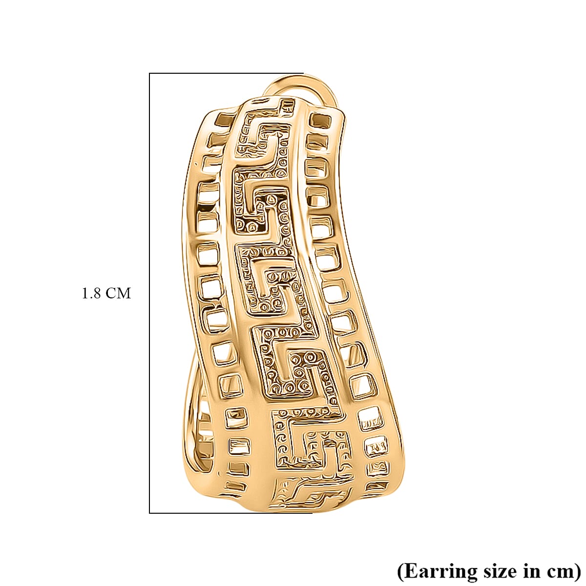 Designer Closeout - Greek Key Hoop Earrings in Yellow Gold Plated