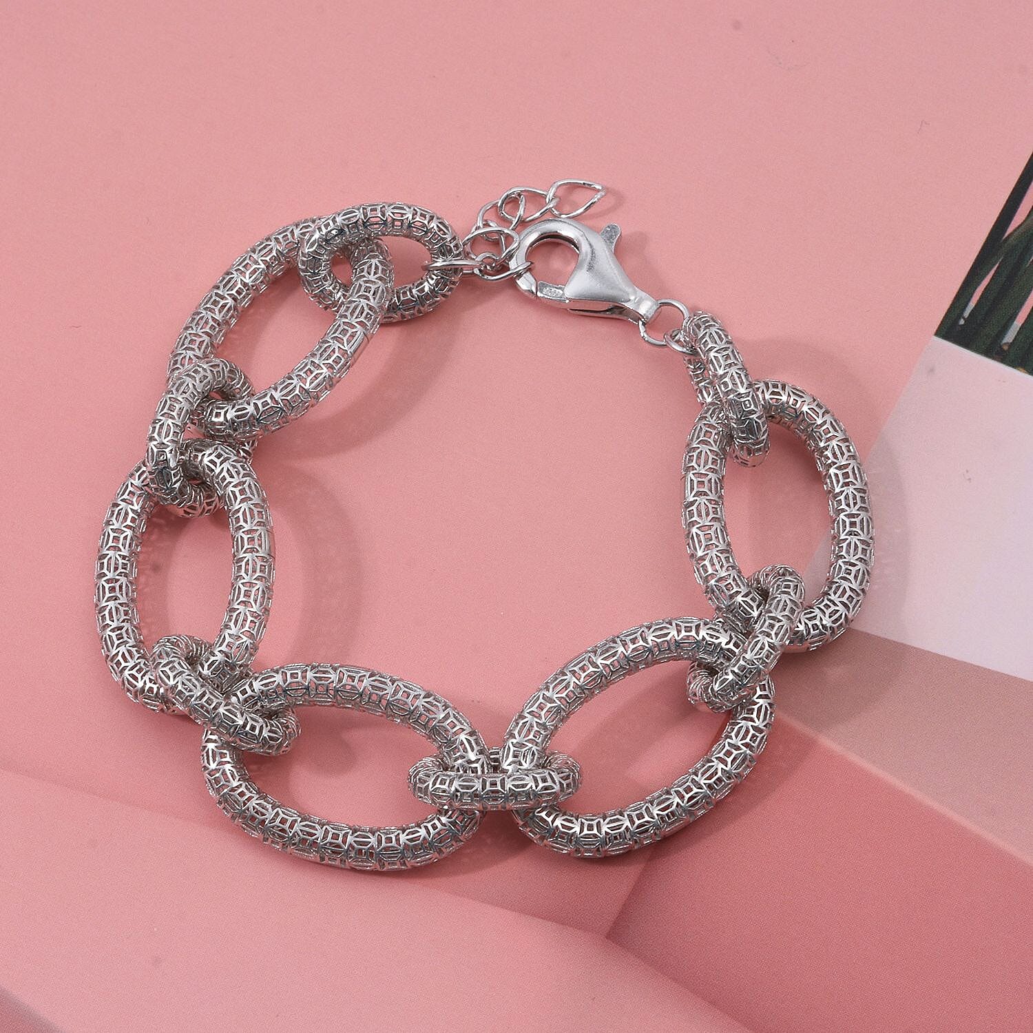 Treasure Of Siam- Rhodium Overlay Sterling Silver (Size 7 - 1) with Lobster Clasp