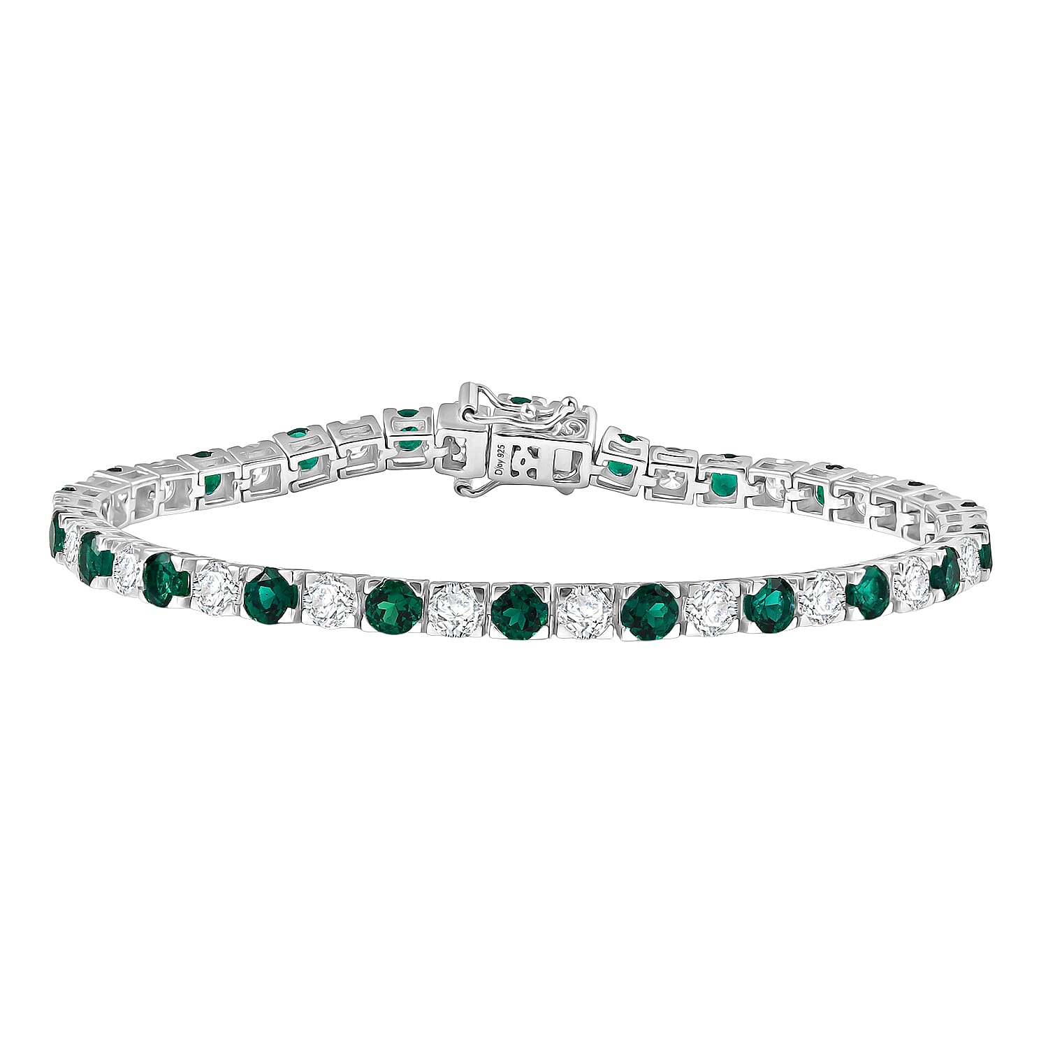 One Time Deal - Lab Grown Emerald & Moissanite Bracelet (Size 7.5) in Rhodium Overlay Sterling Silver 10.12 Ct, Silver Wt. 11.78 Gms.