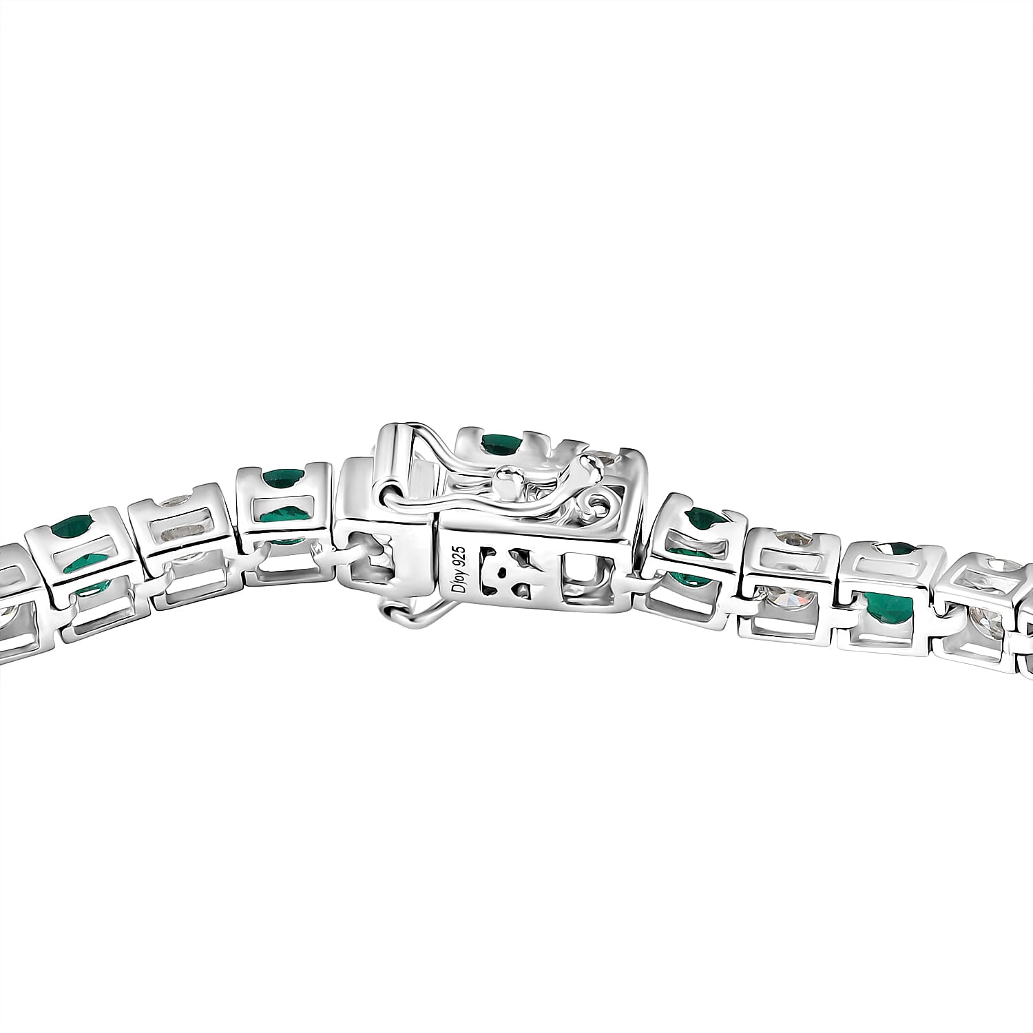One Time Deal - Lab Grown Emerald & Moissanite Bracelet (Size 7.5) in Rhodium Overlay Sterling Silver 10.12 Ct, Silver Wt. 11.78 Gms.