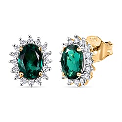 D'joy Lab Grown Emerald, White Zircon Halo Earring in Platinum Overlay Sterling Silver 1.69 Ct.