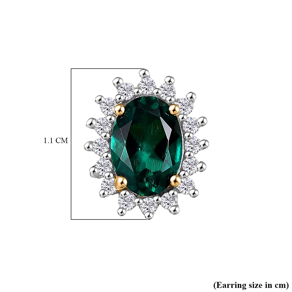 Lab Grown Emerald & White Zircon Earring in 18K Yellow Gold Plated Sterling Silver 1.69 Ct.