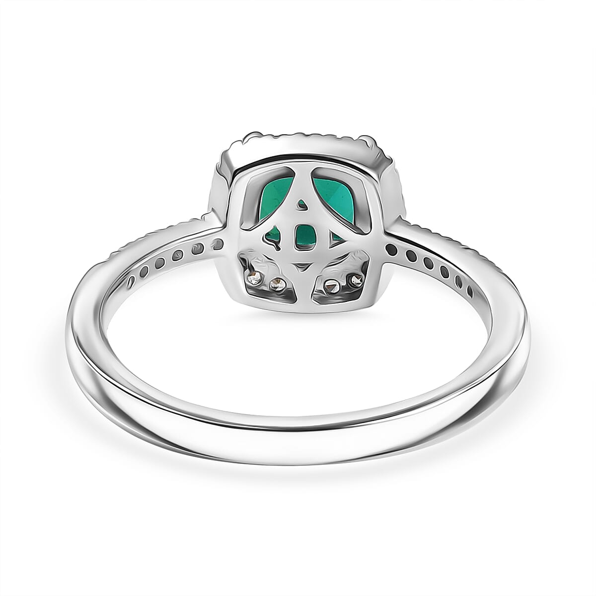 D'joy Lab Grown Emerald & Natural Zircon Ring in Rhodium Overlay Sterling Silver 1.24 Ct.