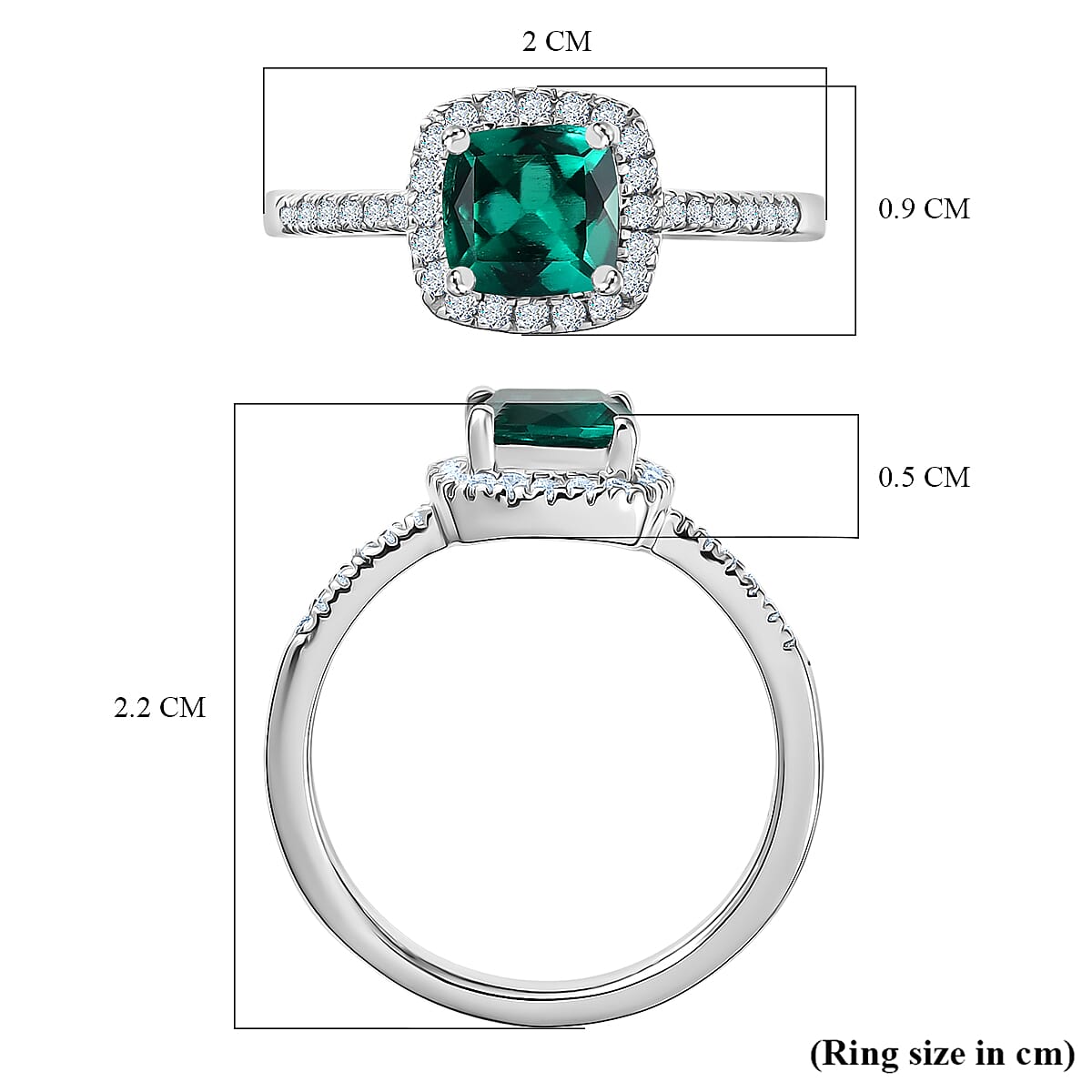 D'joy Lab Grown Emerald & Natural Zircon Ring in Rhodium Overlay Sterling Silver 1.24 Ct.