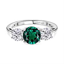 D'Joy Lab Grown Emerald, Moissanite Ring in Rhodium Overlay Sterling Silver 2.12 Ct.